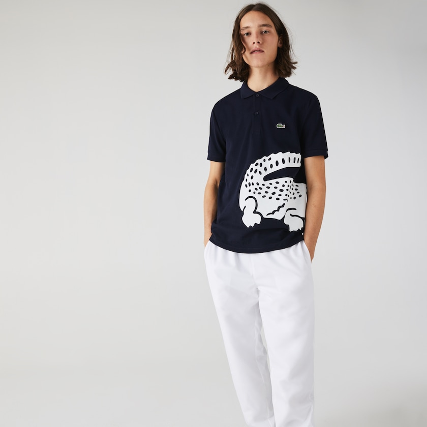 Camisas Lacoste Masculino Azul Marinho Azuis Oversized Crocodile Print Polo WJ6-95629Y6
