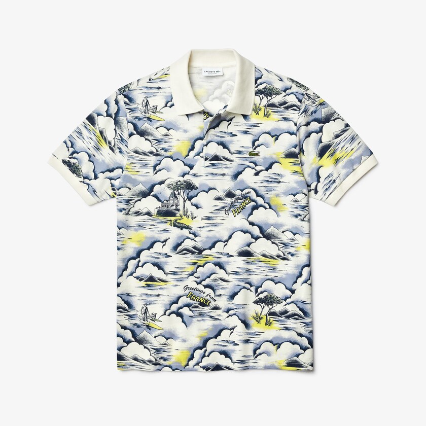 Camisas Lacoste Masculino Roxo Amarelas Branco Print Cotton Piqué Classic Fit Polo AO8-57485W9
