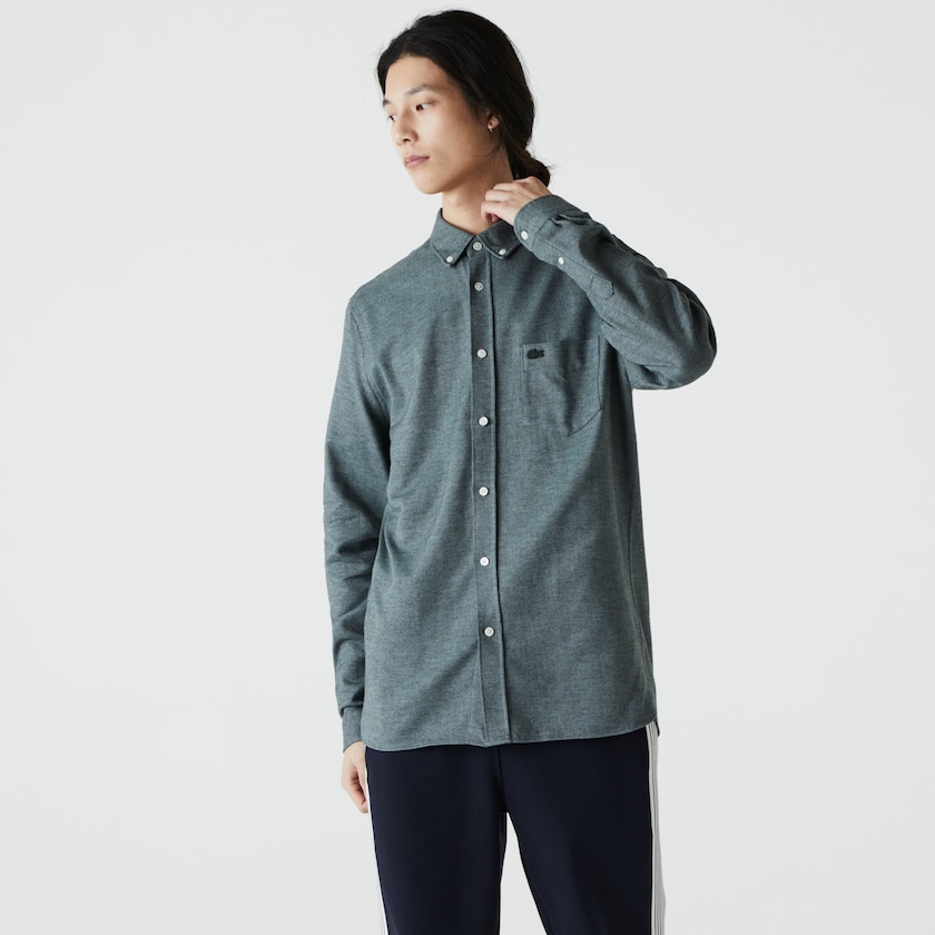 Camisas Lacoste Masculino Verdes Azuis Regular Fit Brushed Effect Cotton WI8-21002M5