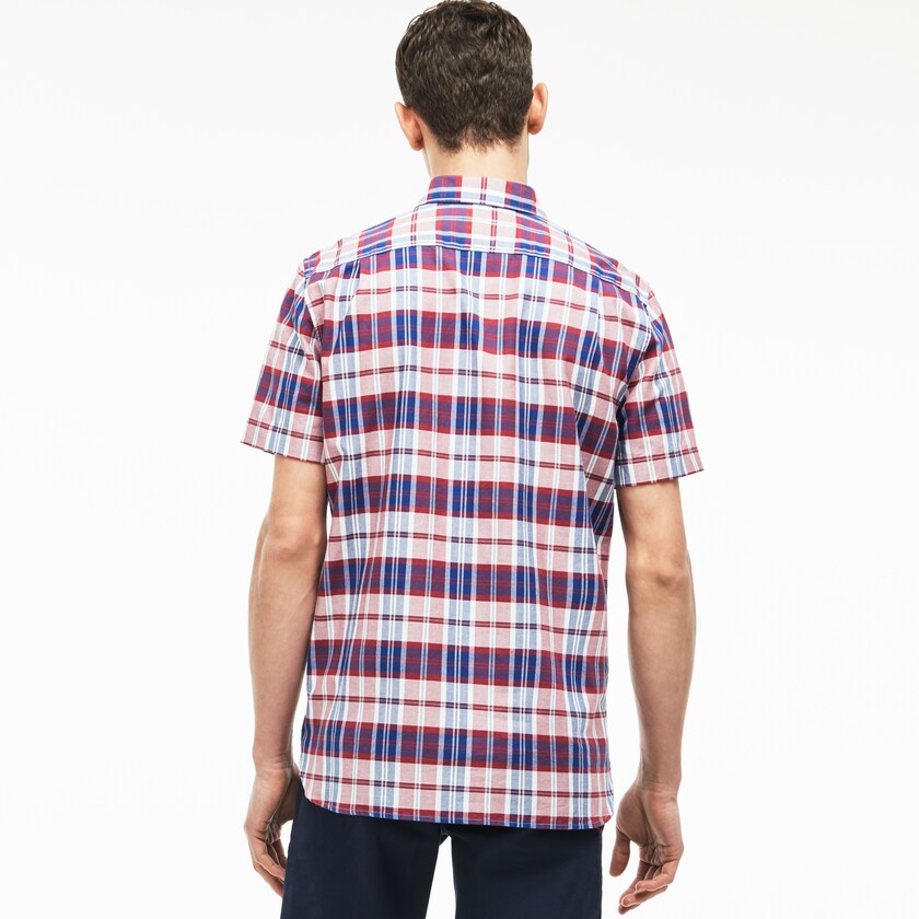 Camisas Lacoste Masculino Vermelhas Regular Fit Check Oxford ZC0-82688C0