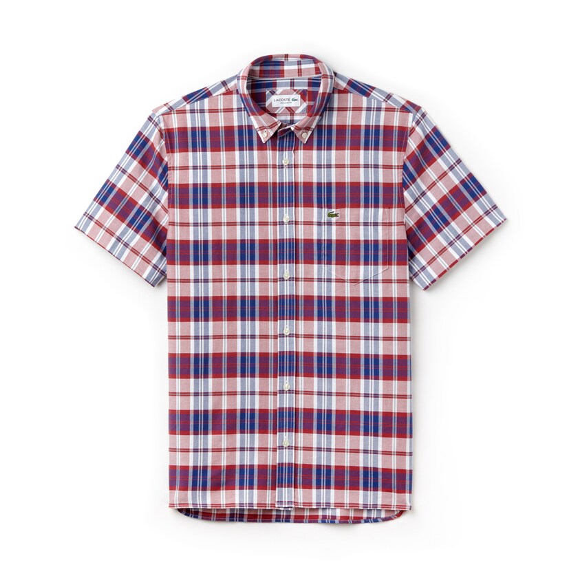 Camisas Lacoste Masculino Vermelhas Regular Fit Check Oxford ZC0-82688C0