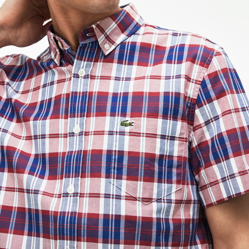 Camisas Lacoste Masculino Vermelhas Regular Fit Check Oxford ZC0-82688C0