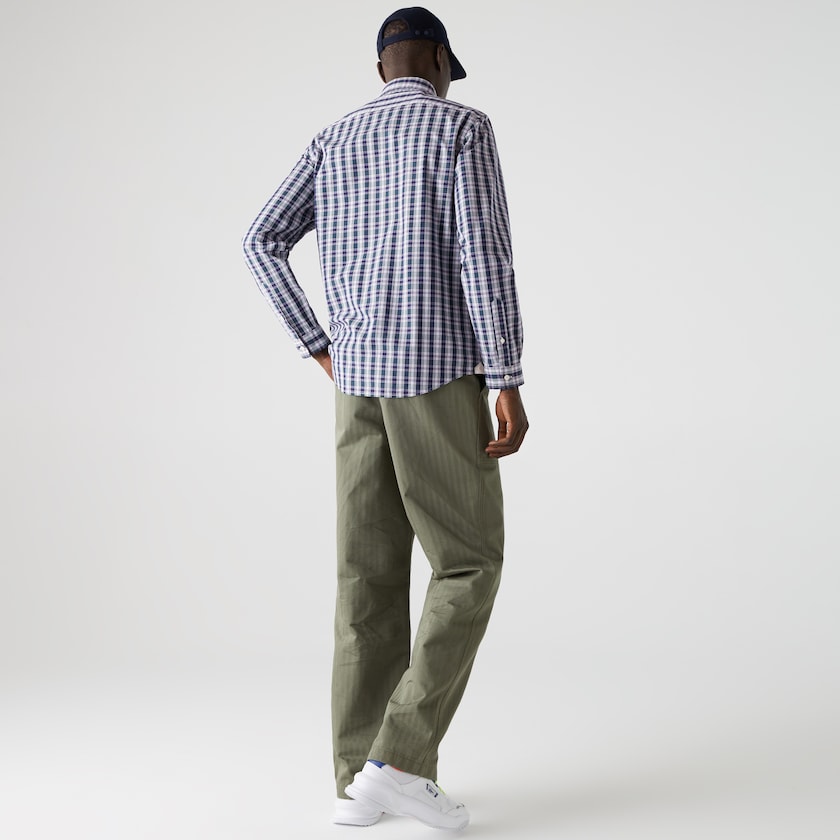 Camisas Lacoste Masculino Azul Marinho Azuis Branco Verdes Regular Fit Checked Cotton Poplin II3-04910X0