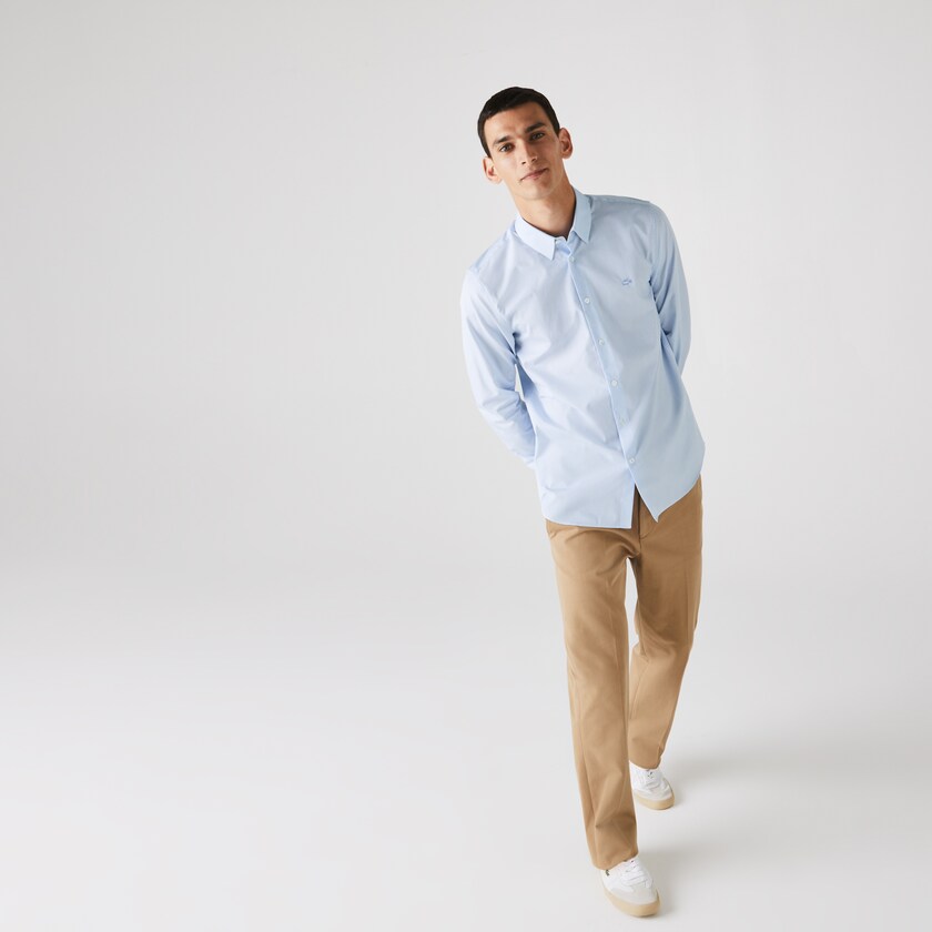 Camisas Lacoste Masculino Branco Azuis Regular Fit Checkered Premium Cotton Poplin QB9-00550O2