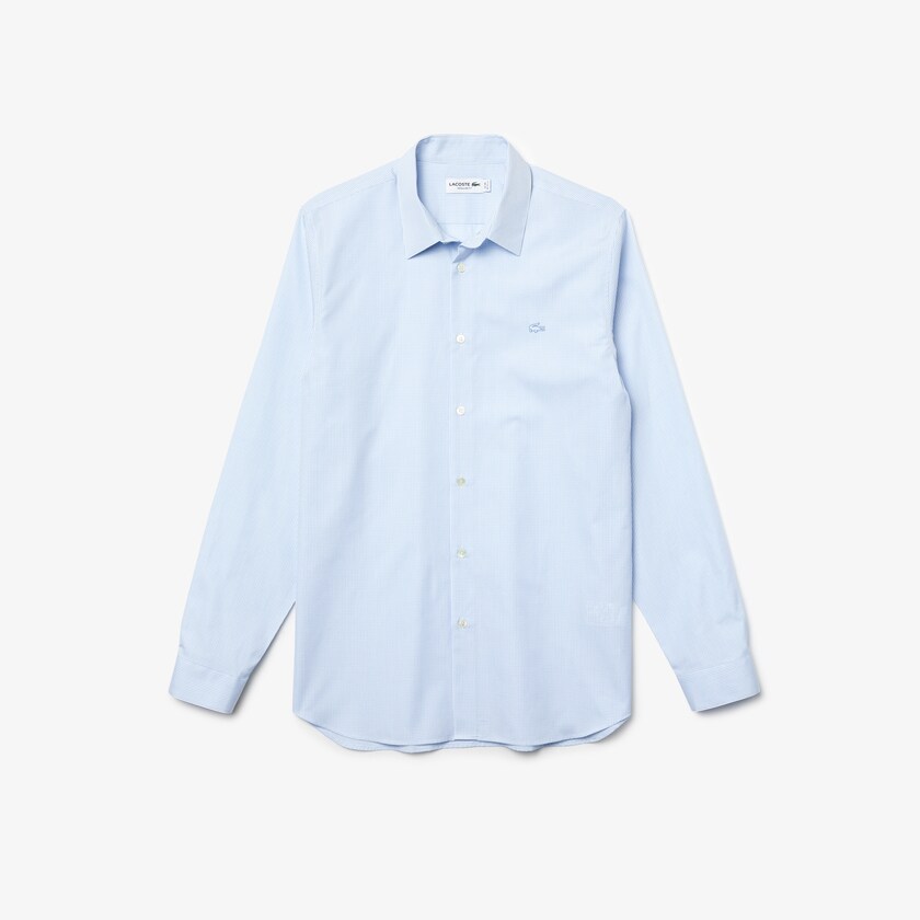 Camisas Lacoste Masculino Branco Azuis Regular Fit Checkered Premium Cotton Poplin QB9-00550O2