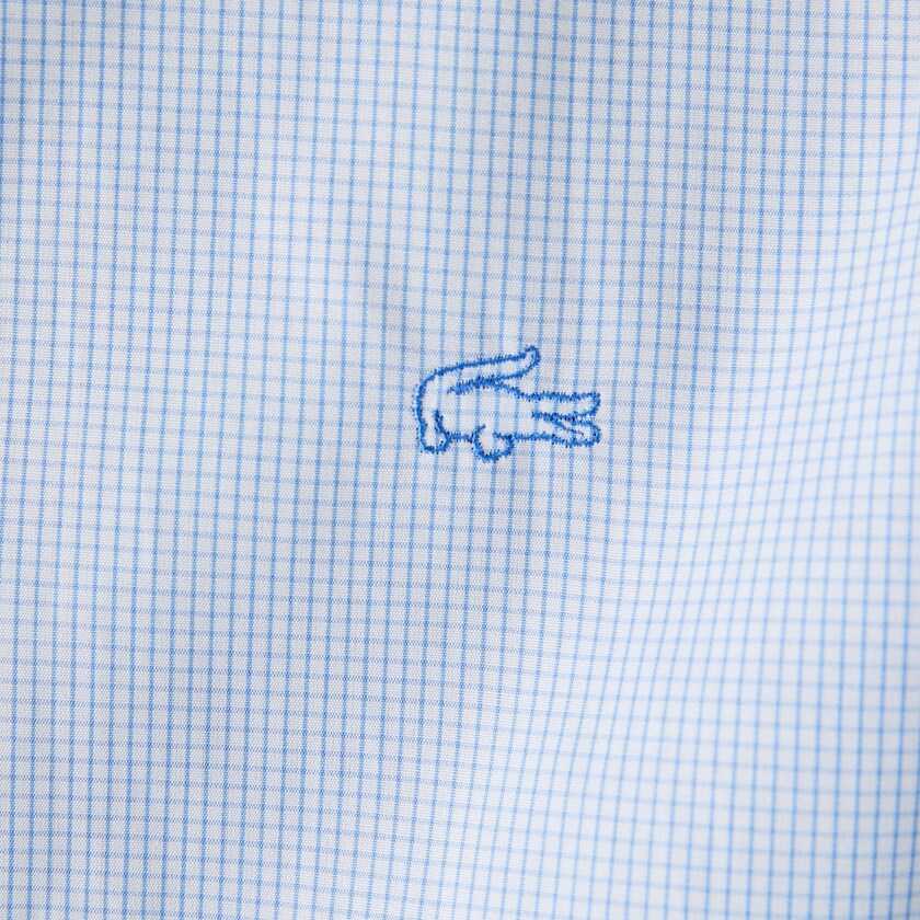Camisas Lacoste Masculino Branco Azuis Regular Fit Checkered Premium Cotton Poplin QB9-00550O2