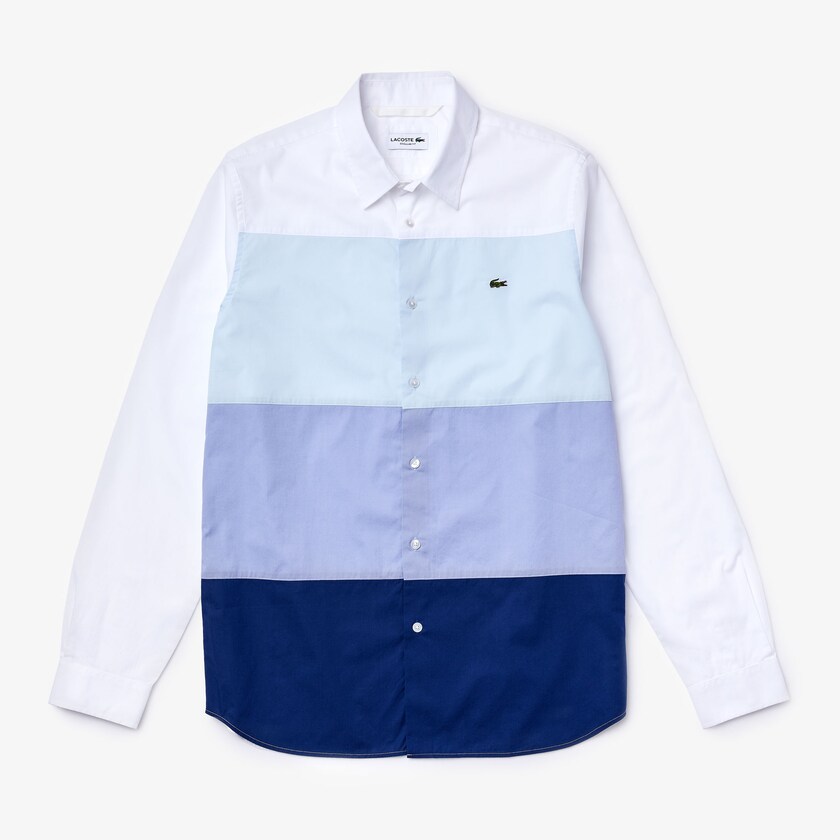 Camisas Lacoste Masculino Azul Marinho Azuis Roxo Luz Azuis Branco Regular Fit Colorblock Cotton QA0-70977G1