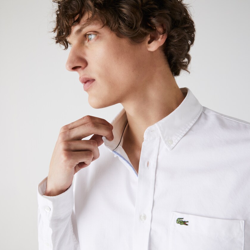 Camisas Lacoste Masculino Branco Regular Fit Cotton Oxford PH2-29242N6