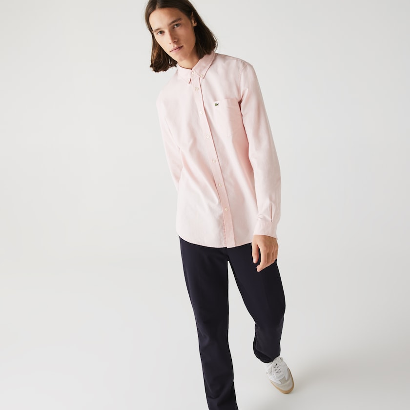 Camisas Lacoste Masculino Luz Rosa Regular Fit Cotton Oxford WU0-21342U6