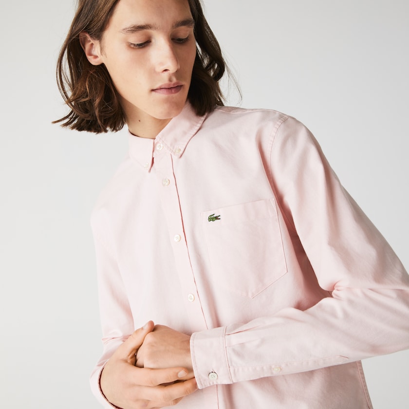 Camisas Lacoste Masculino Luz Rosa Regular Fit Cotton Oxford WU0-21342U6