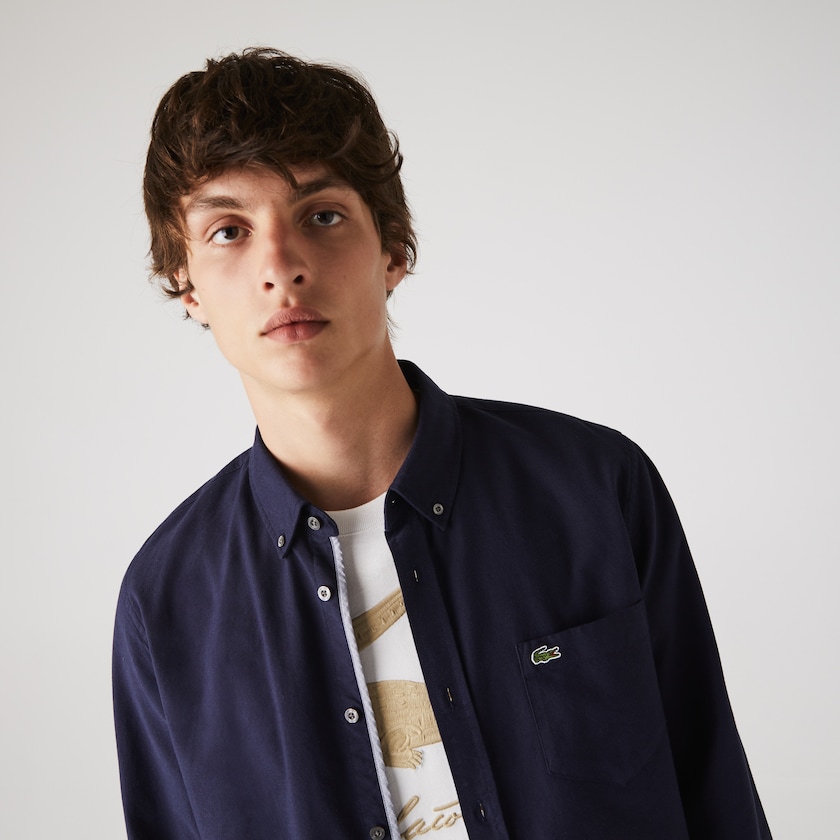 Camisas Lacoste Masculino Azul Marinho Azuis Regular Fit Cotton Oxford YZ6-39283D7