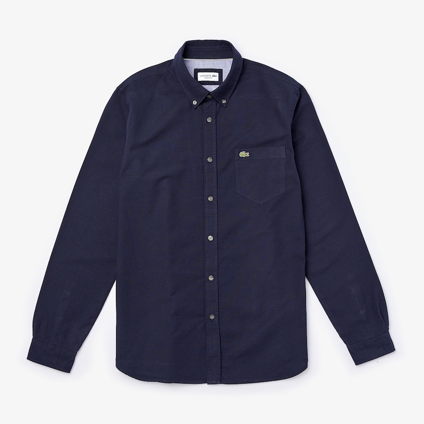 Camisas Lacoste Masculino Azul Marinho Azuis Regular Fit Cotton Oxford YZ6-39283D7