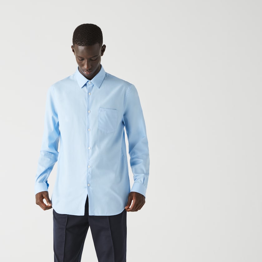 Camisas Lacoste Masculino Azuis Regular Fit Cotton Poplin XT5-84768E9