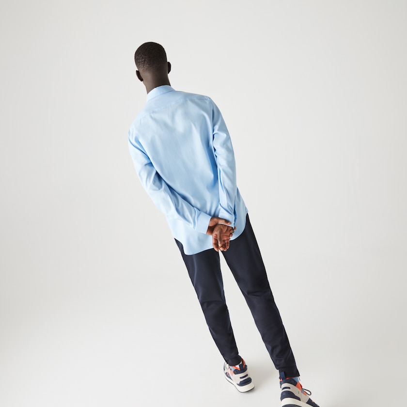 Camisas Lacoste Masculino Azuis Regular Fit Cotton Poplin XT5-84768E9