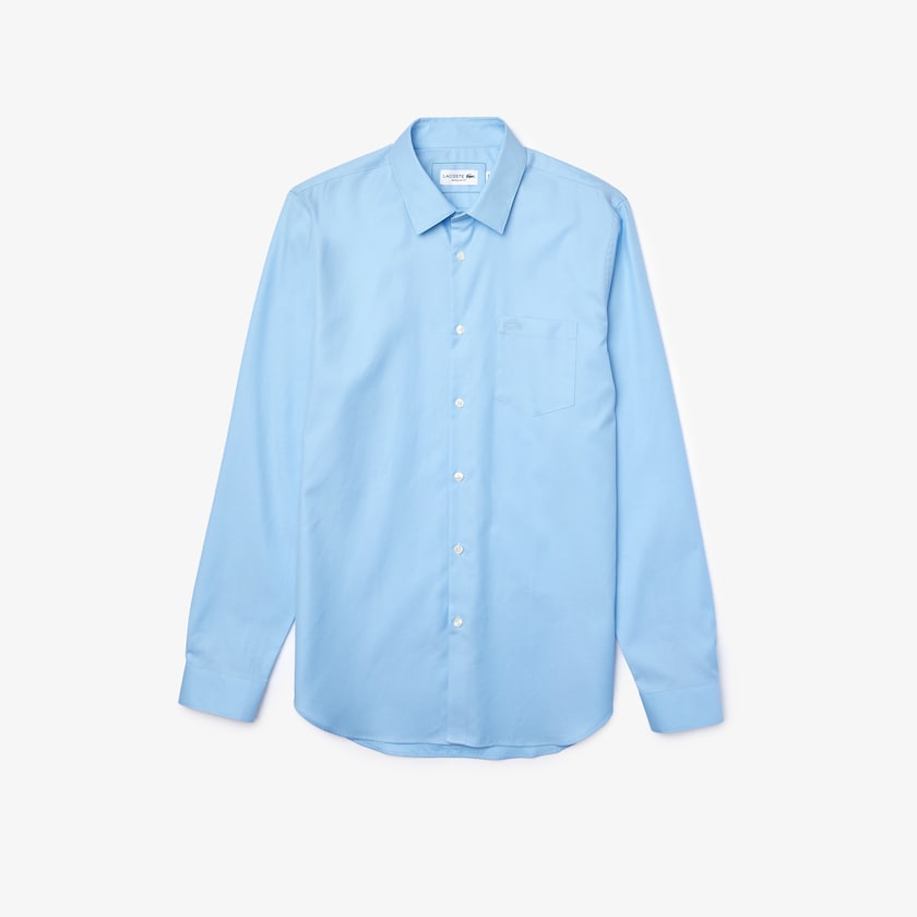 Camisas Lacoste Masculino Azuis Regular Fit Cotton Poplin XT5-84768E9