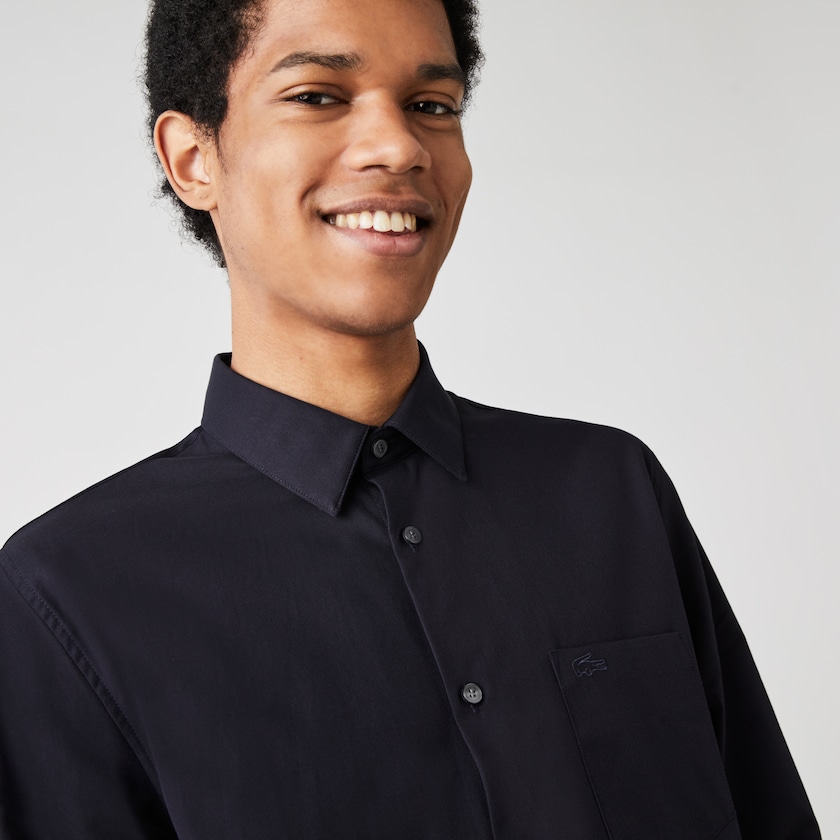 Camisas Lacoste Masculino Azul Marinho Azuis Regular Fit Cotton Poplin FB1-89268W3