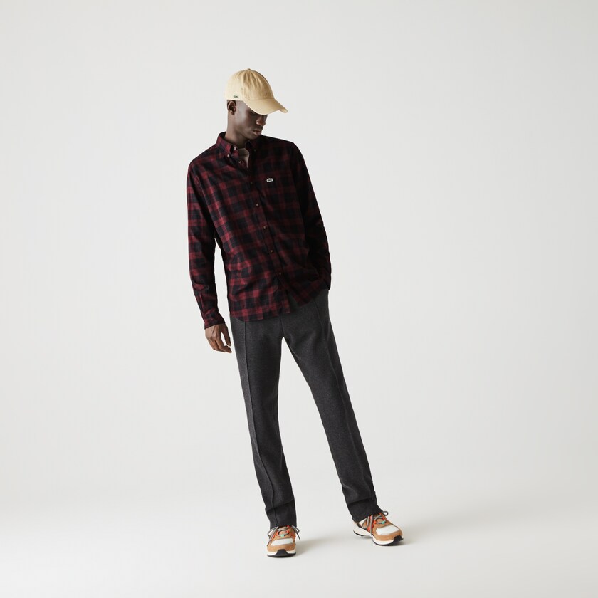 Camisas Lacoste Masculino Pretas Bordeaux Regular Fit Cotton Twill Checkered IS2-84518A9
