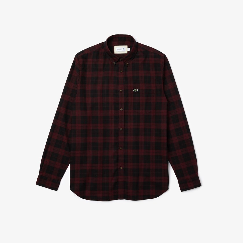 Camisas Lacoste Masculino Pretas Bordeaux Regular Fit Cotton Twill Checkered IS2-84518A9