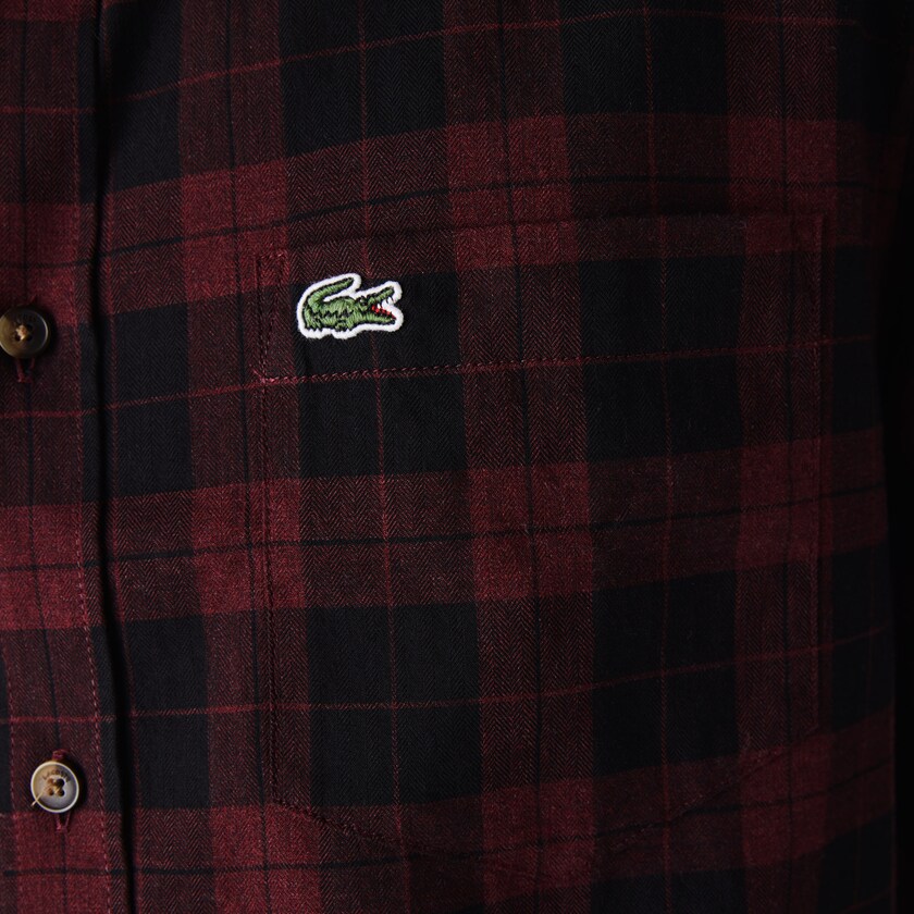 Camisas Lacoste Masculino Pretas Bordeaux Regular Fit Cotton Twill Checkered IS2-84518A9