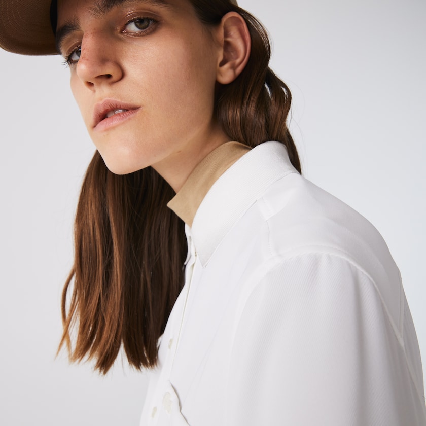 Camisas Lacoste Feminino Branco Regular Fit Flowy VH8-79907Z1