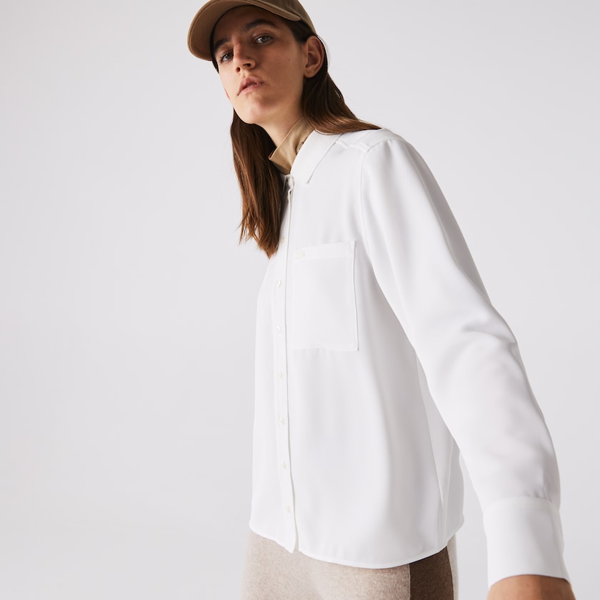 Camisas Lacoste Feminino Branco Regular Fit Flowy VH8-79907Z1