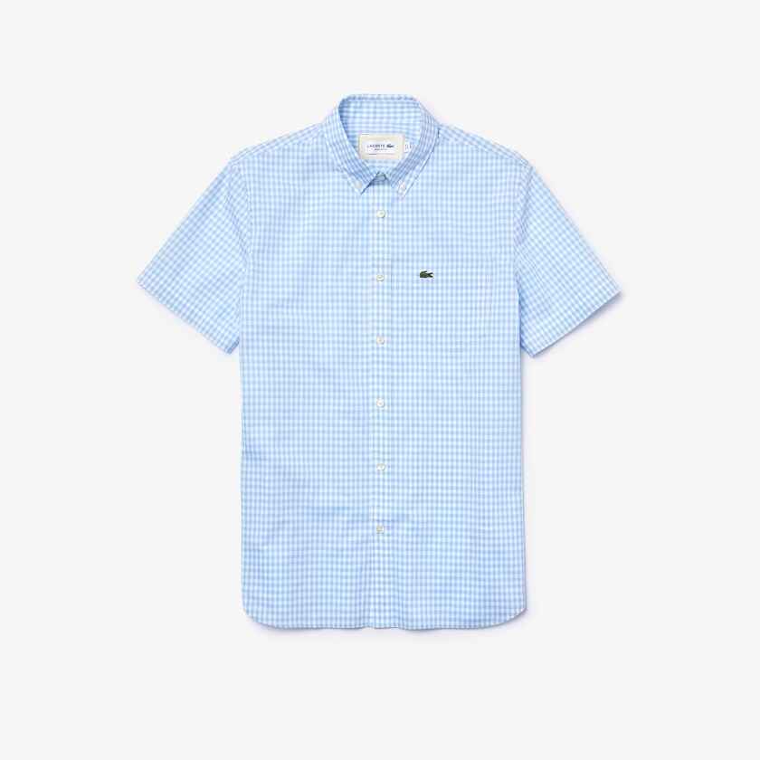 Camisas Lacoste Masculino Branco Azuis Regular Fit Gingham Poplin XC2-00920F3