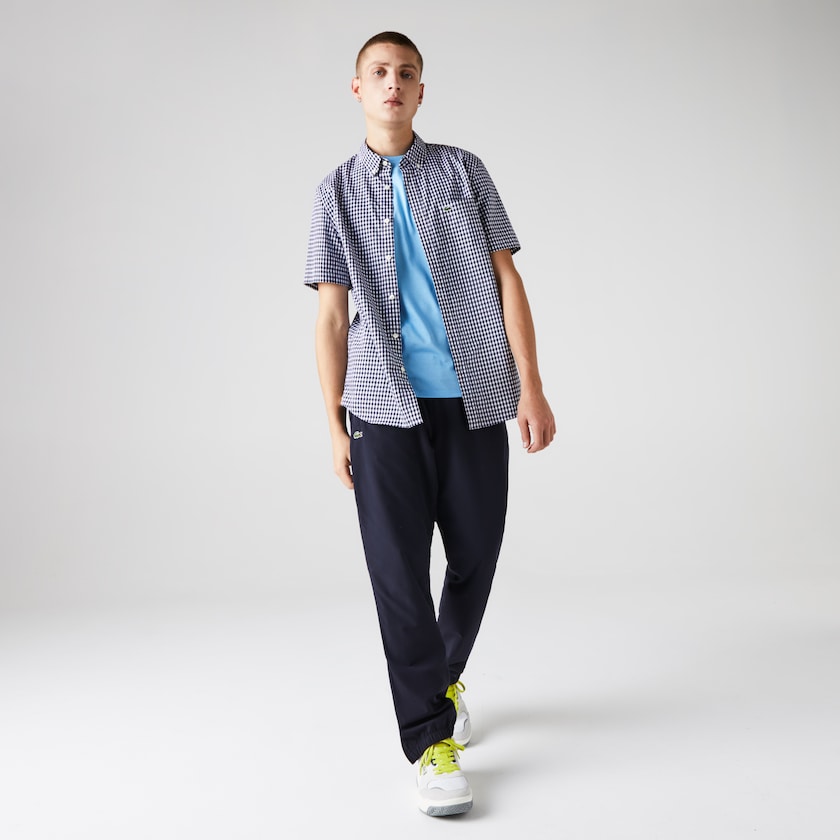 Camisas Lacoste Masculino Branco Azul Marinho Azuis Regular Fit Gingham Poplin GU5-03760P8