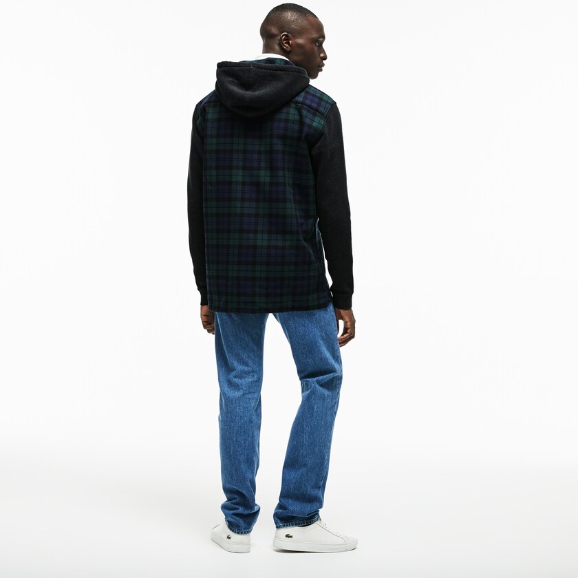 Camisas Lacoste Masculino Verdes Branco Regular Fit Hooded Check Cotton Flannel CM4-88318P0
