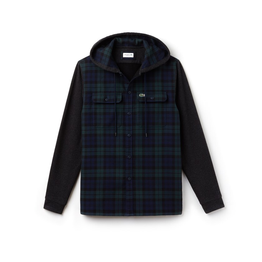 Camisas Lacoste Masculino Verdes Branco Regular Fit Hooded Check Cotton Flannel CM4-88318P0