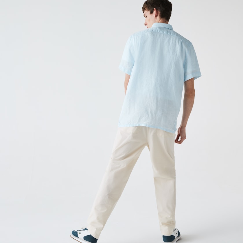 Camisas Lacoste Masculino Luz Azuis Regular Fit Linen FJ5-19061S0