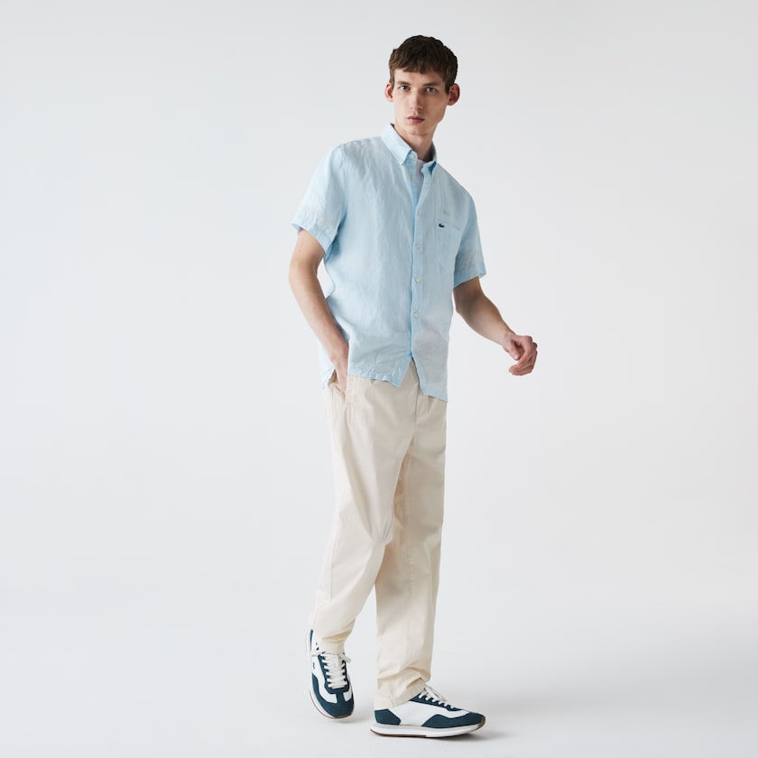 Camisas Lacoste Masculino Luz Azuis Regular Fit Linen FJ5-19061S0
