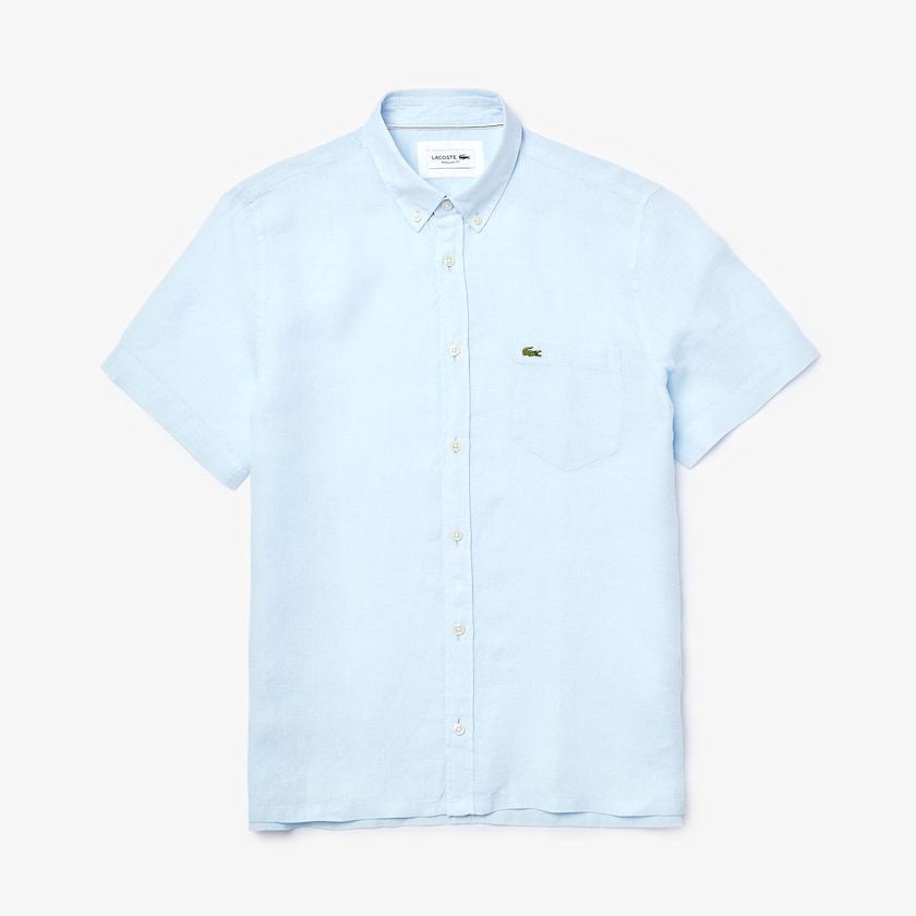 Camisas Lacoste Masculino Luz Azuis Regular Fit Linen FJ5-19061S0