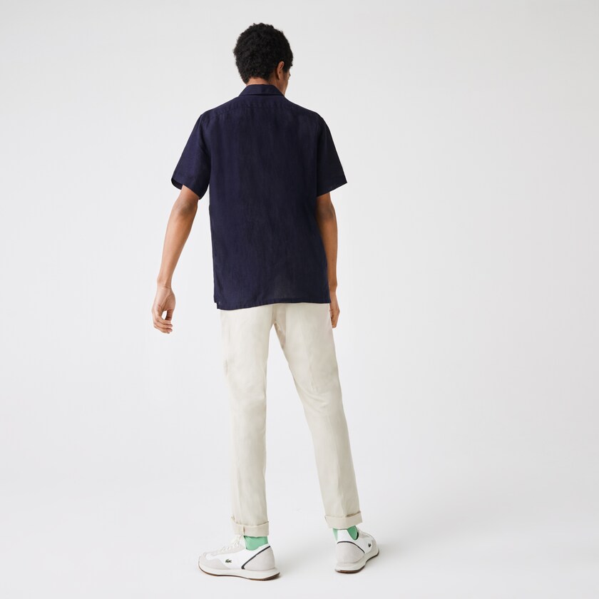 Camisas Lacoste Masculino Azul Marinho Azuis Regular Fit Linen SN0-65606E0