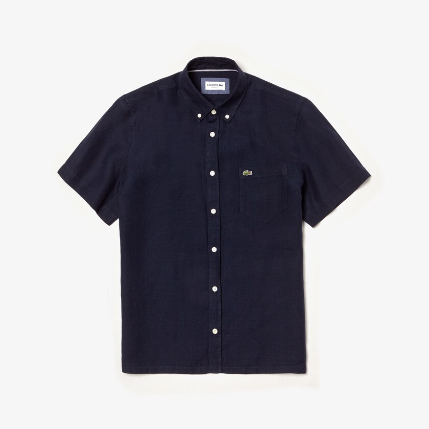 Camisas Lacoste Masculino Azul Marinho Azuis Regular Fit Linen SN0-65606E0