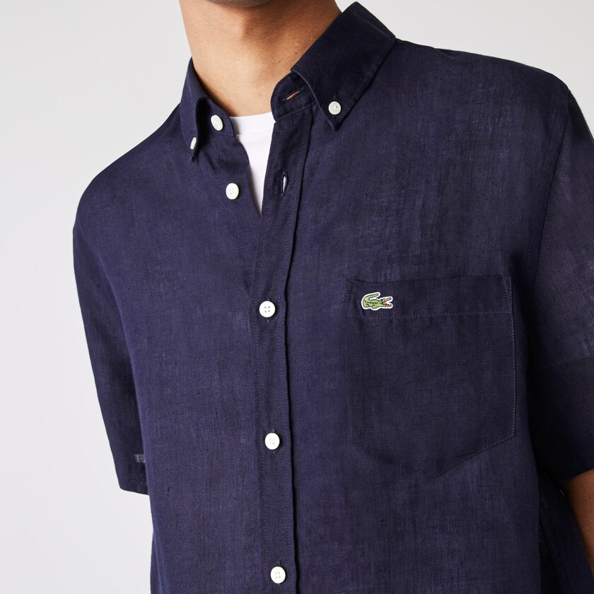 Camisas Lacoste Masculino Azul Marinho Azuis Regular Fit Linen SN0-65606E0