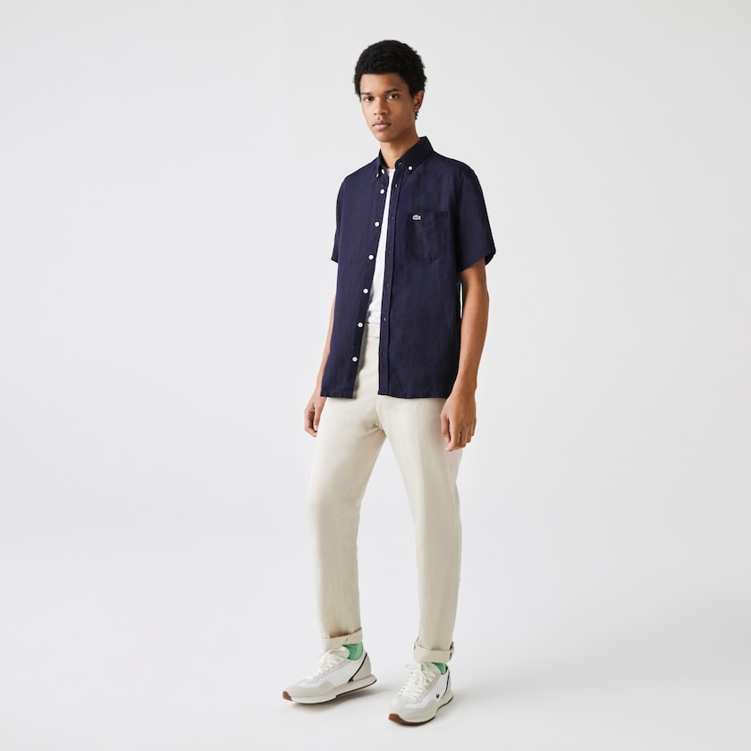 Camisas Lacoste Masculino Azul Marinho Azuis Regular Fit Linen SN0-65606E0