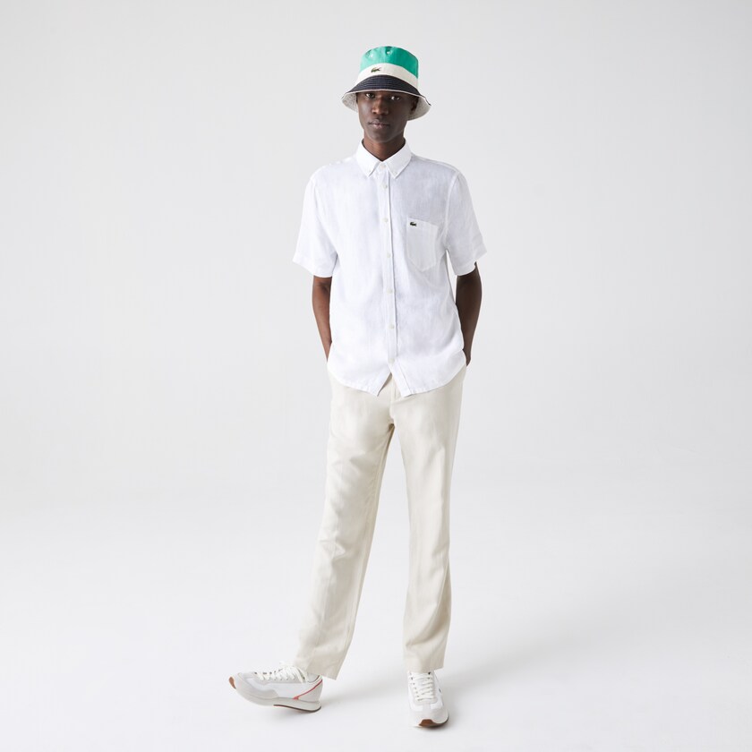 Camisas Lacoste Masculino Branco Regular Fit Linen QC9-69696D7