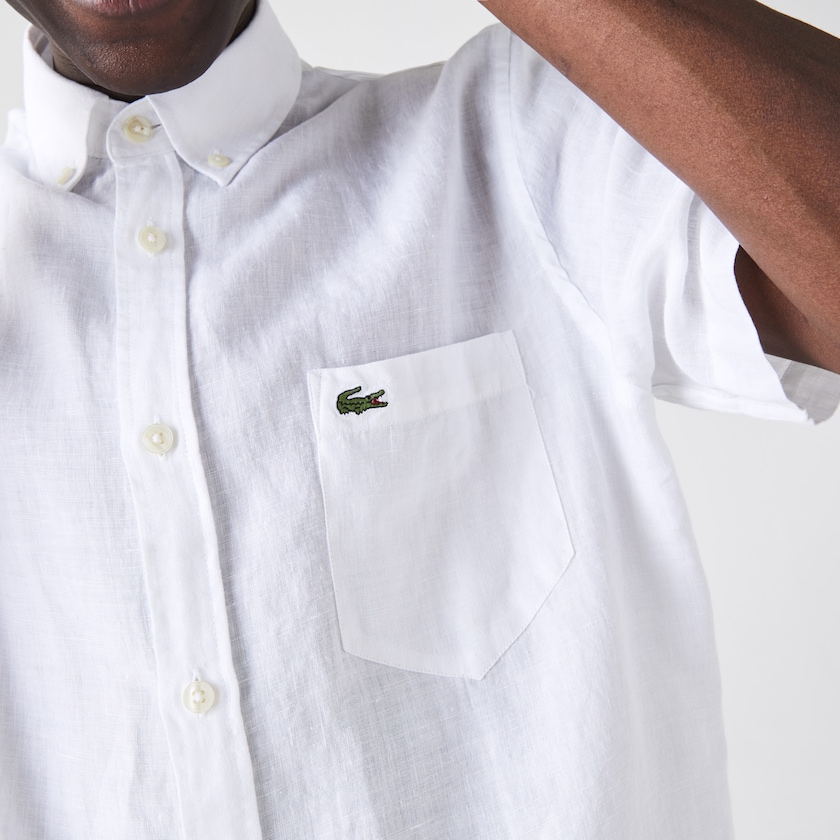 Camisas Lacoste Masculino Branco Regular Fit Linen QC9-69696D7