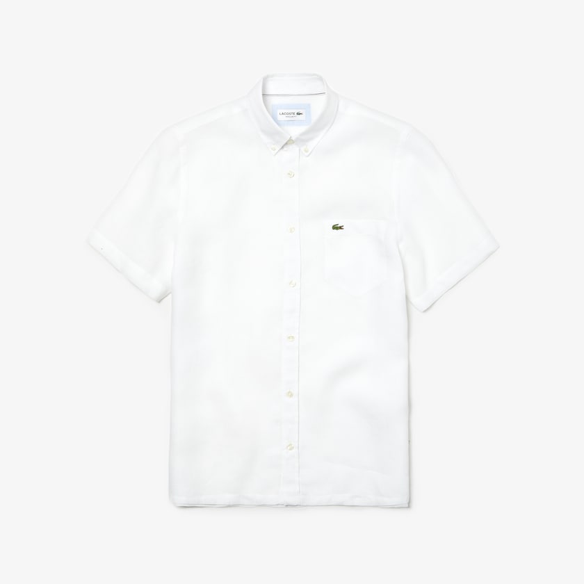 Camisas Lacoste Masculino Branco Regular Fit Linen QC9-69696D7