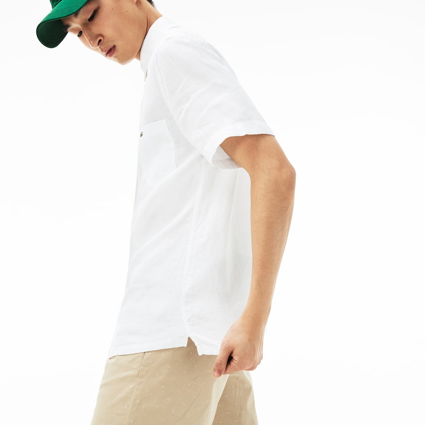 Camisas Lacoste Masculino Branco Regular Fit Linen QC9-69696D7