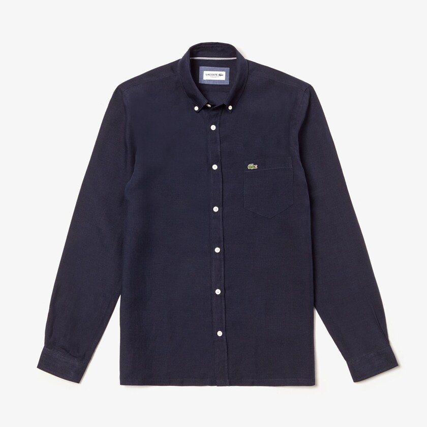 Camisas Lacoste Masculino Azul Marinho Azuis Regular Fit Linen WG0-93889M8