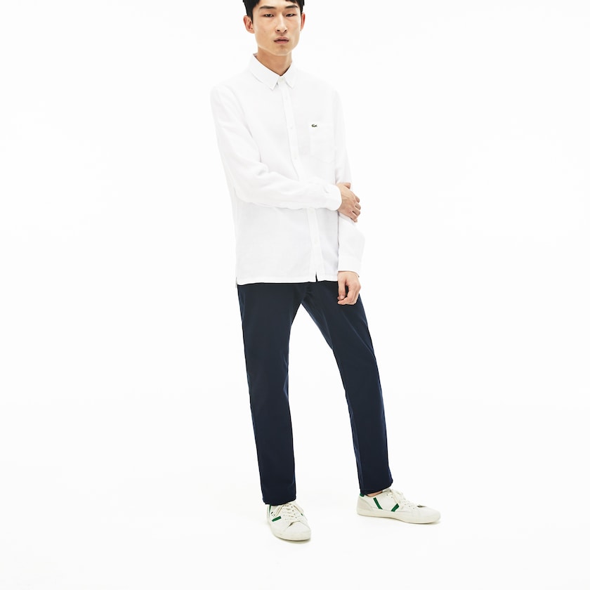 Camisas Lacoste Masculino Branco Regular Fit Linen FT2-49944O1