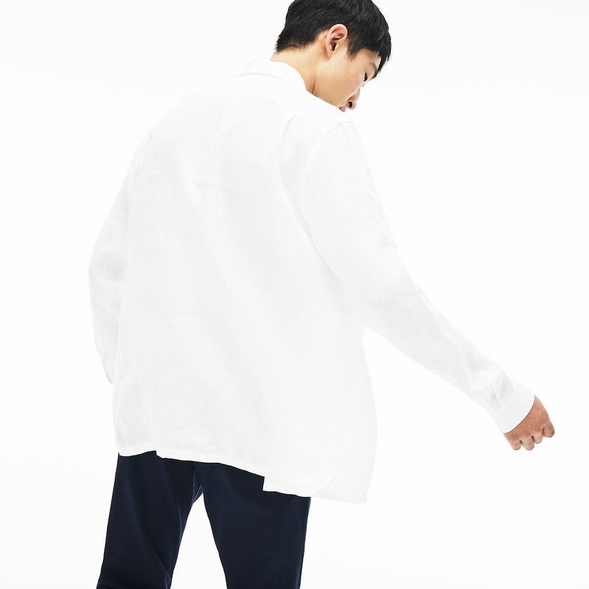 Camisas Lacoste Masculino Branco Regular Fit Linen FT2-49944O1