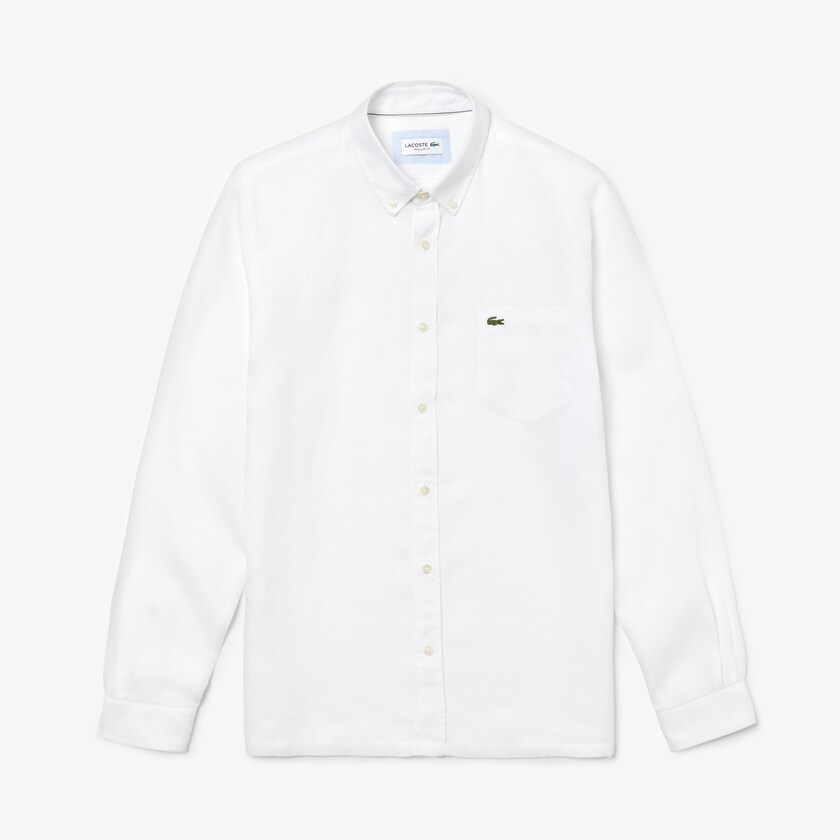 Camisas Lacoste Masculino Branco Regular Fit Linen FT2-49944O1
