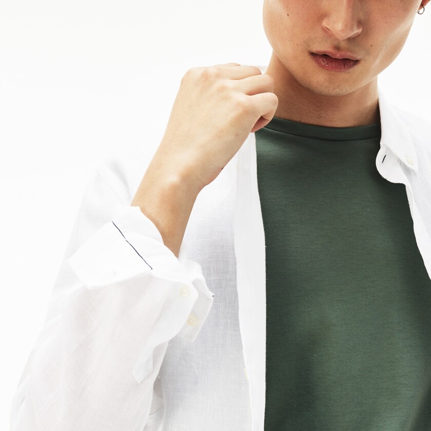 Camisas Lacoste Masculino Branco Regular Fit Linen FT2-49944O1