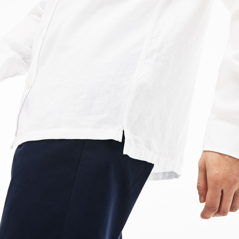 Camisas Lacoste Masculino Branco Regular Fit Linen FT2-49944O1
