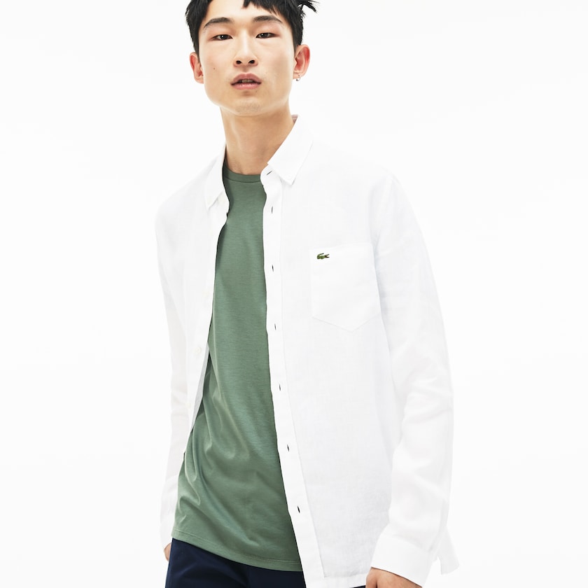Camisas Lacoste Masculino Branco Regular Fit Linen FT2-49944O1