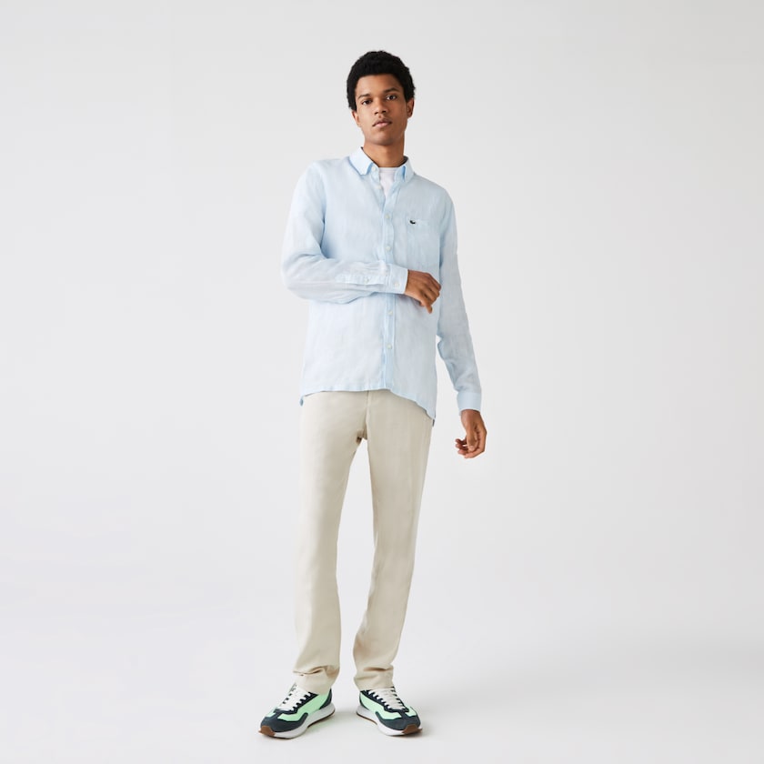 Camisas Lacoste Masculino Luz Azuis Regular Fit Linen OT4-34923M1