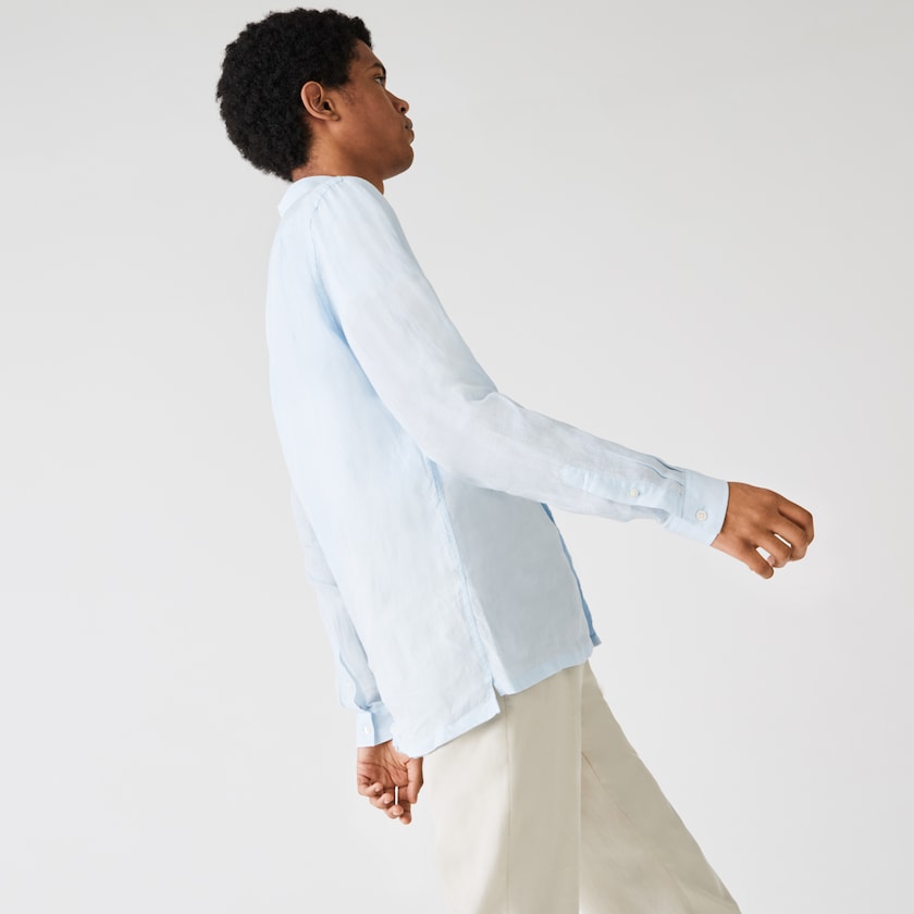 Camisas Lacoste Masculino Luz Azuis Regular Fit Linen OT4-34923M1
