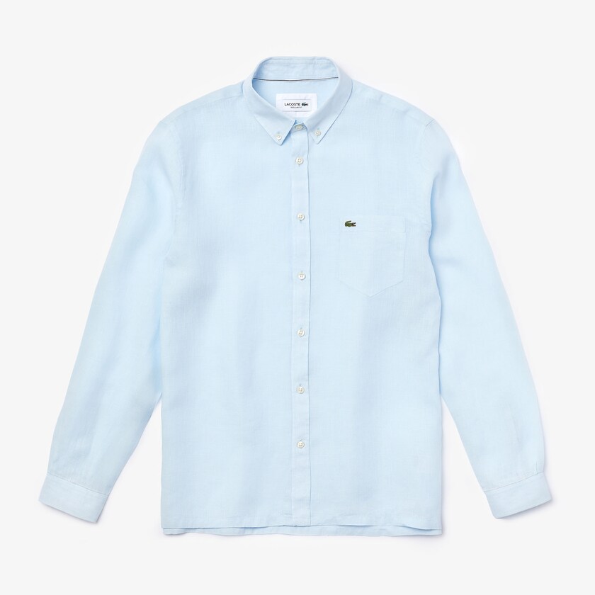 Camisas Lacoste Masculino Luz Azuis Regular Fit Linen OT4-34923M1